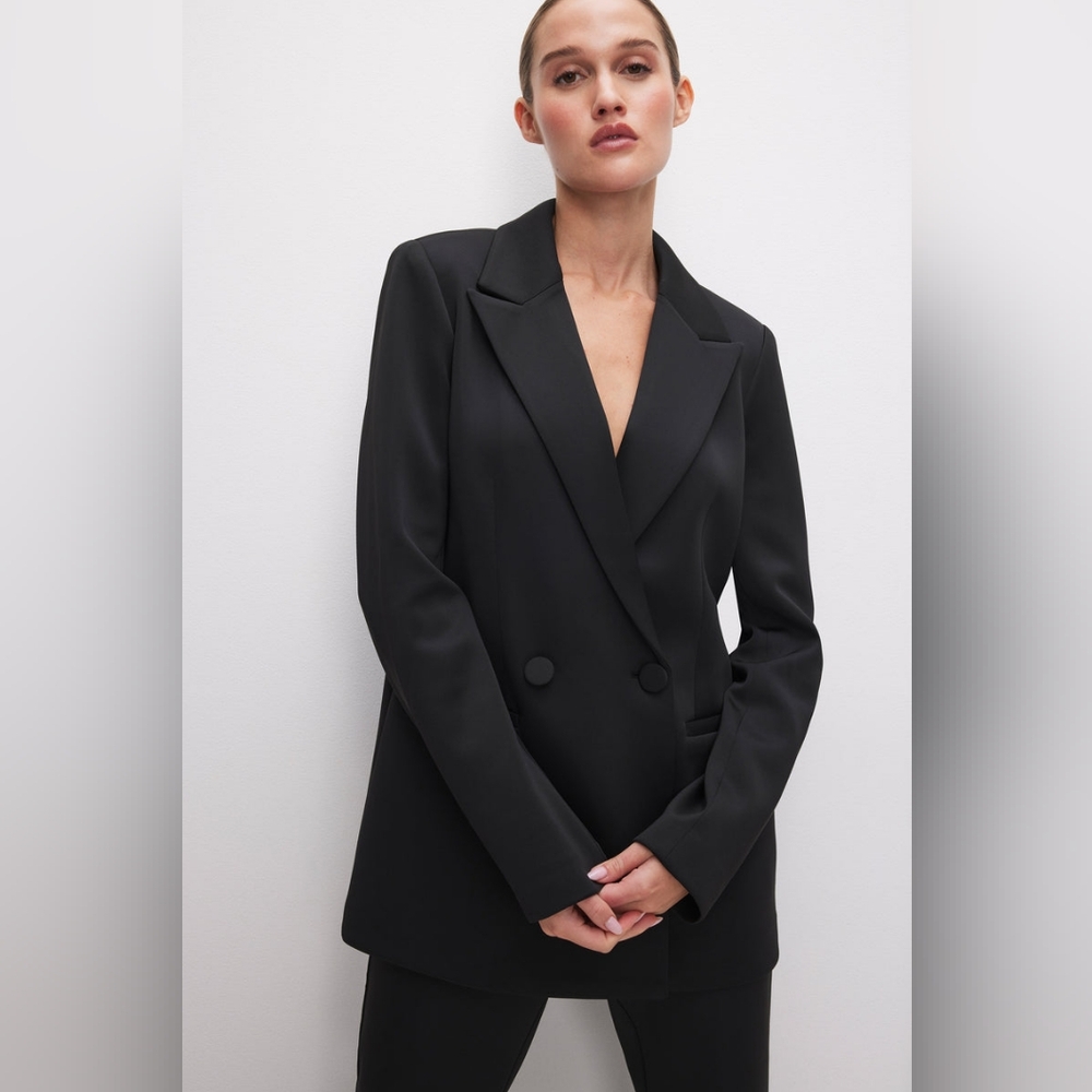 Good American Women’s Black Button Up Scuba Blazer 2.0‎ W/ Pockets Size 4 (XL)